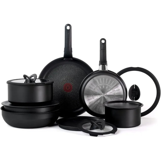 T-fal Ingenio Expertise Non Stick Cookware Set 14 Piece, Induction Oven Broiler Safe 500F, Pots, Pans, Fry Pans, Saucepans,Black