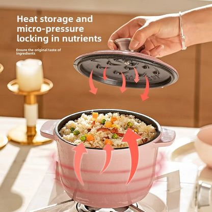 Enameled Mini Cast Iron Dutch Oven 1.7L for Cooking Bake Bread Cast Iron Pot Casserole Dish Heavy Milk Pot Pink Kitchen Stew Pot