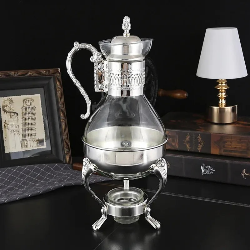 1 Set of Middle Eastern Style Arabic Coffee Pot  Set Accessible Luxury Retro Candle Heating Stove Glass Coffee Pot Gold Silver