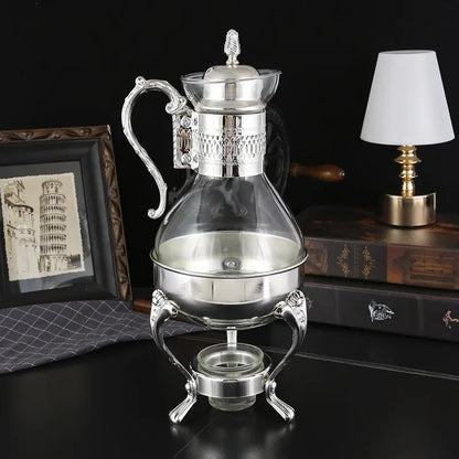1 Set of Middle Eastern Style Arabic Coffee Pot  Set Accessible Luxury Retro Candle Heating Stove Glass Coffee Pot Gold Silver