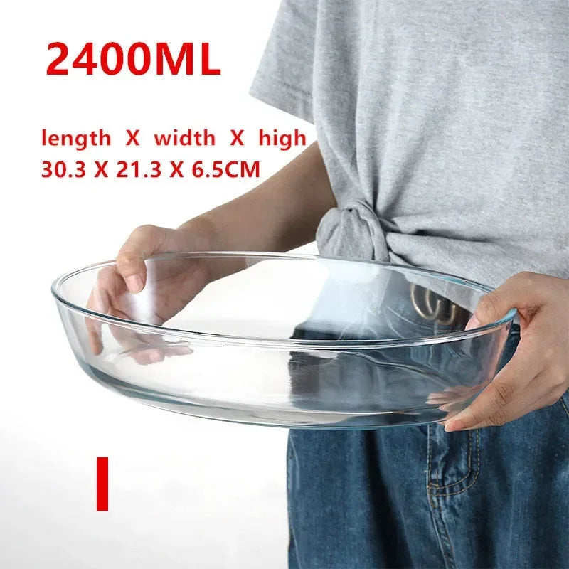 Large Capacity Toughened Glass Baking Dish Pan Oven Basics Plate Bakeware Non-Stick Kitchen Tool Cheese Rice Storage Tray