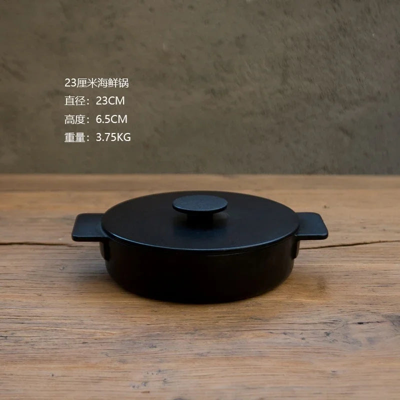 Nordic Cast Iron Enamel Pan 23-26cm - Uncoated Cookware for Soup, Stew & Seafood