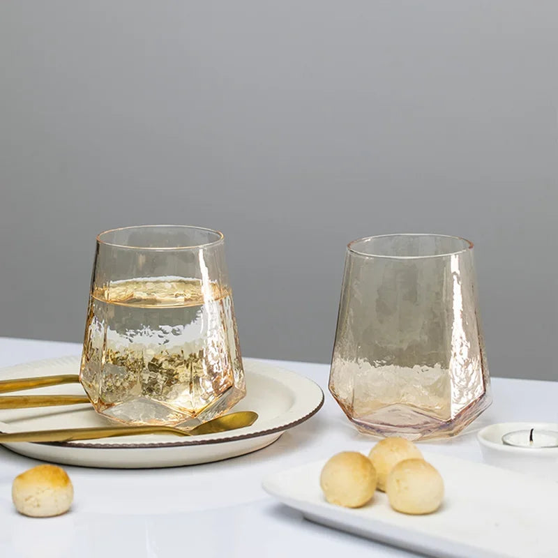 Nordic Luxury Gold Amber Champagne Goblet - Lead-Free Crystal Hammered Whisky Glass