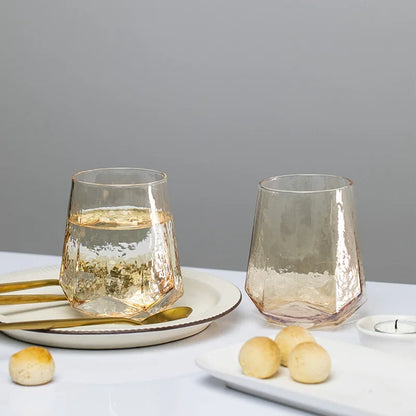 Nordic Luxury Gold Amber Champagne Goblet - Lead-Free Crystal Hammered Whisky Glass
