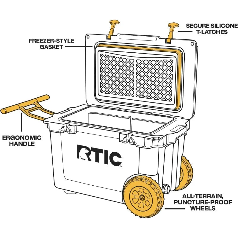 52 Quart Ultra-Light Wheeled Hard Cooler Insulated Portable Ice Chest Box for Beach, Drink, Beverage, Camping, Picnic, Fishing