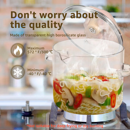 Glass Cooking Pot with Lid - Borosilicate Saucepan for Stovetop Soup & Baking