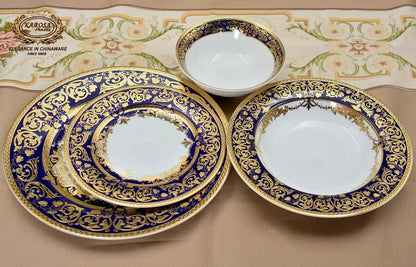 Royal Style Embossed Gold Rim Plates And Bowls Set Ceramic Dinner Set Dinnerware