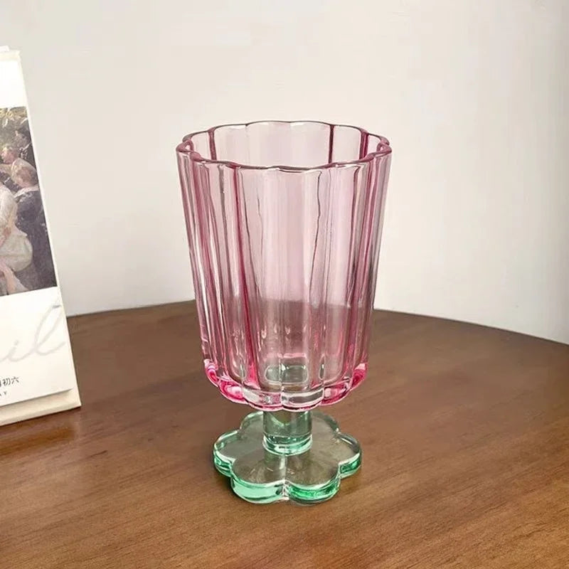 220ml Glass Colorful Flower Shaped Vase Plant Flower Arrangement Ornament Wine Glass Tea Drinking Glass Bar Drinkware Glass Cup