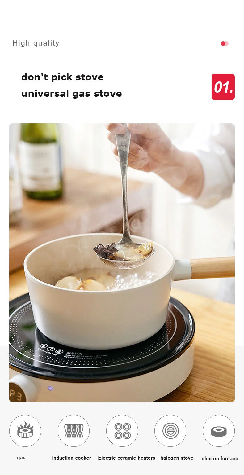 Korean Ceramic Non-Stick Wok - Milk Pot Frying Pan for Induction & Gas Stove