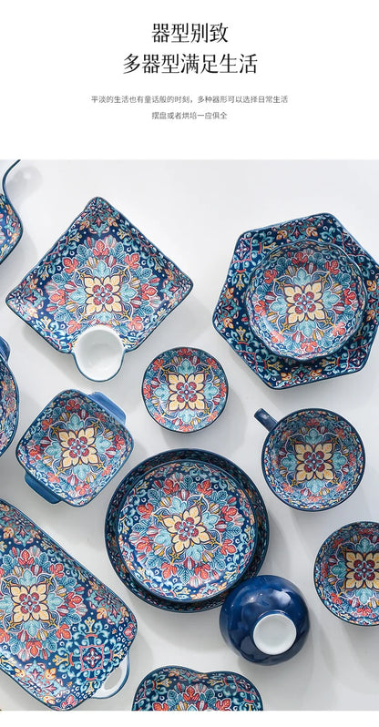 Baroque Ceramic Bowl Set - Creative Rice Soup Noodle Bowl with Handle
