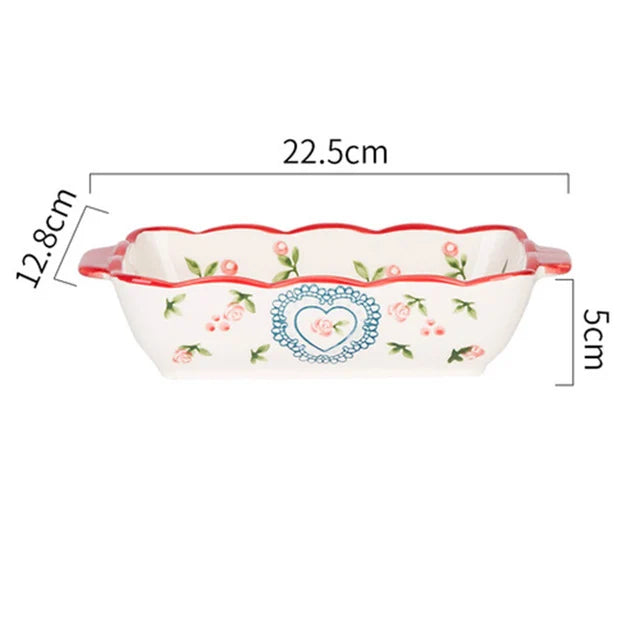 Flowers Ceramic Baking Dish with Handle - Oval Roasting Pan for Lasagna