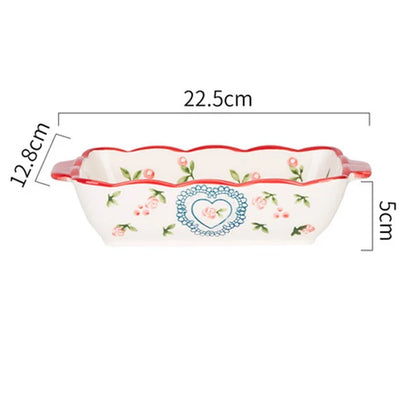 Flowers Ceramic Baking Dish with Handle - Oval Roasting Pan for Lasagna