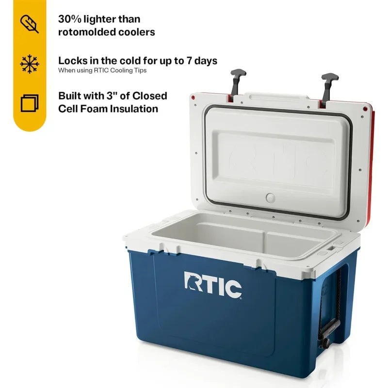 RTIC Ultra-Light 52 Quart Hard Cooler Insulated Portable Ice Chest Box for Beach, Drink, Beverage, Camping, Picnic, Fishing, Boa