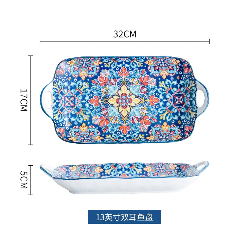 Baroque Ceramic Bowl Set - Creative Rice Soup Noodle Bowl with Handle