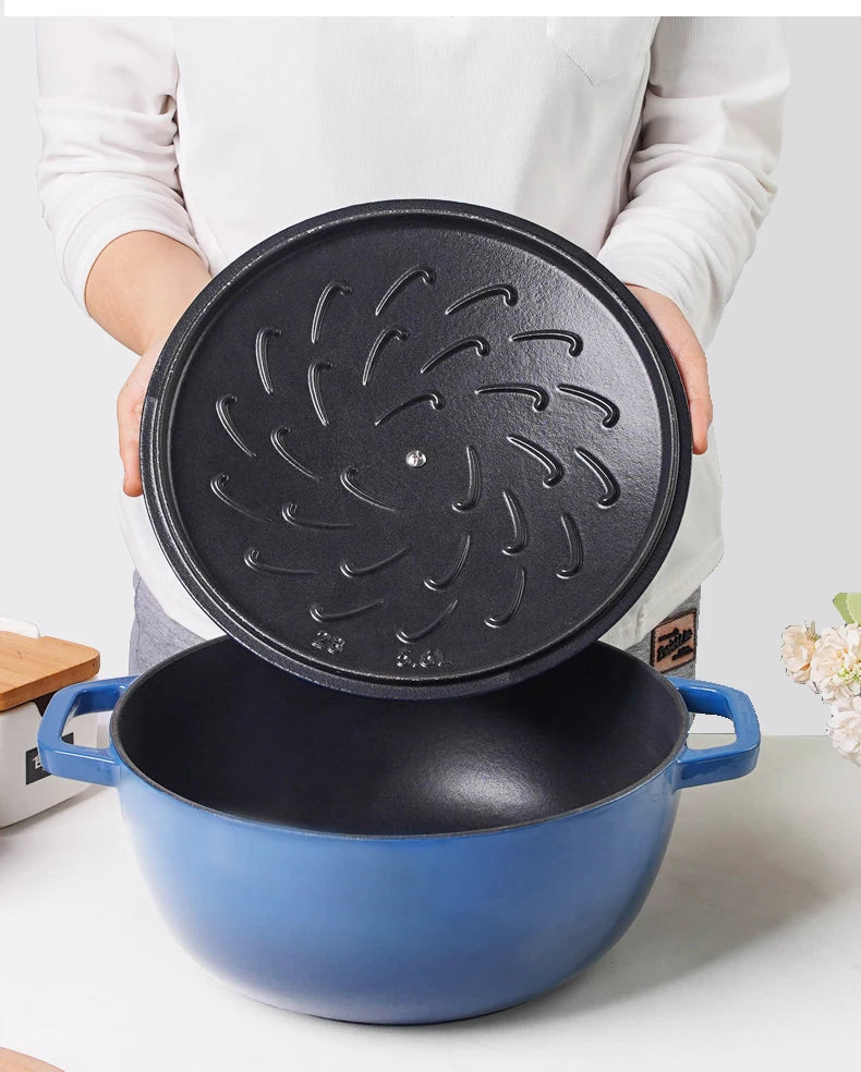 28cm Enameled Cast Iron Dutch Oven 6Qt Cast Iron Casserole Dish with Lid for Bread Baking And Stew Kitchen Cookware Braised Pot