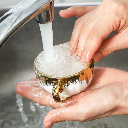 6 Sets, Ceramic Cups With Saucers, Espresso Cups and Saucers, Porcelain Coffee Cup and Saucer Set with Gold Trim, 2.5 oz Demitas