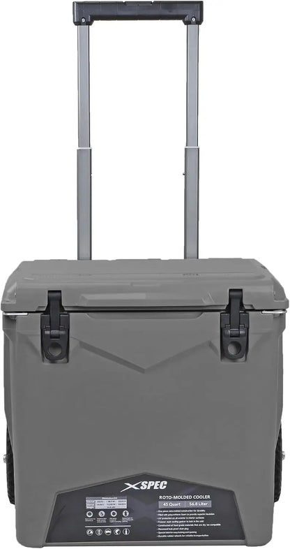 45 Quart Towable Ice Chest Cooler with Wheels - Pro Tough Roto Molded Outdoor Camping Cooler