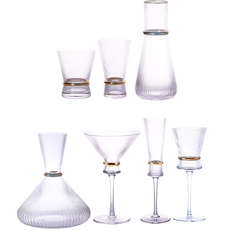 Gold Creative Vertical Gold Waist Line Goblet Champagne Glass Cocktail Glass Vertical Water Bottle Set Party Wedding Barware