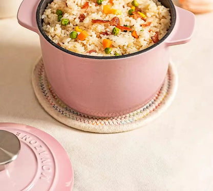 Enameled Mini Cast Iron Dutch Oven 1.7L for Cooking Bake Bread Cast Iron Pot Casserole Dish Heavy Milk Pot Pink Kitchen Stew Pot