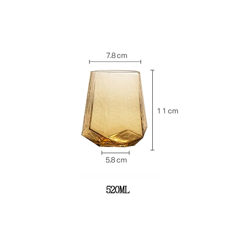 Nordic Luxury Gold Amber Champagne Goblet - Lead-Free Crystal Hammered Whisky Glass