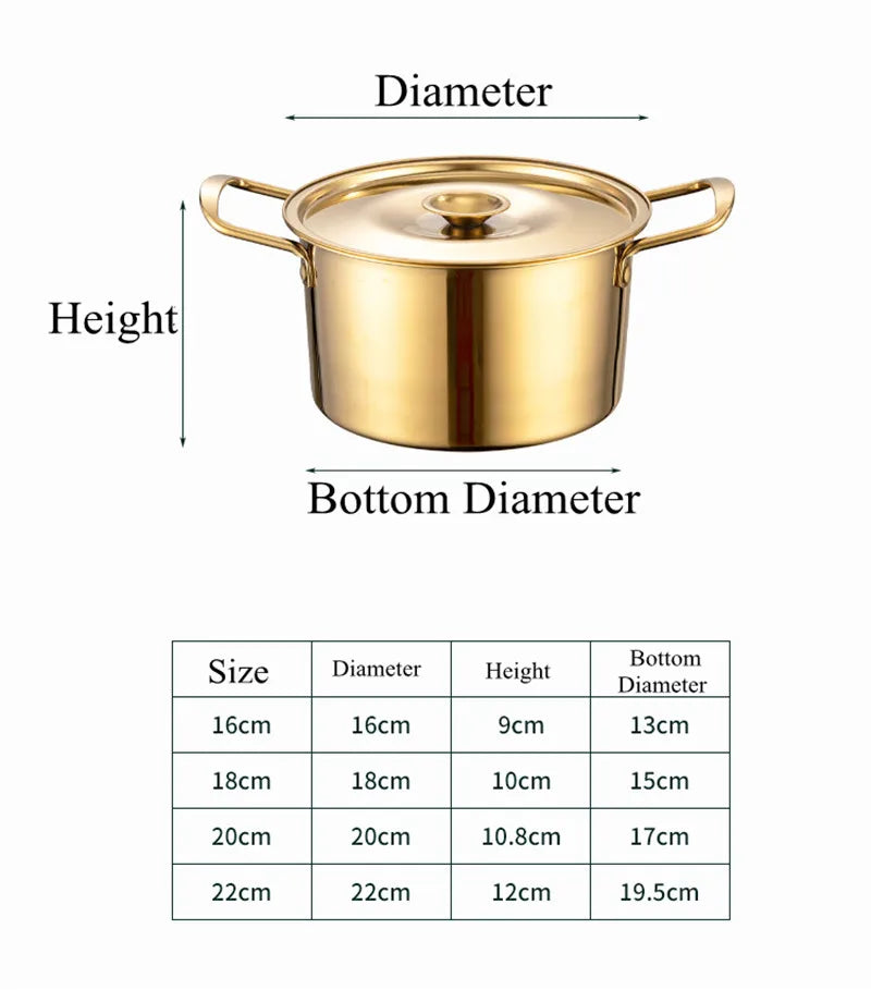 Gold Stainless Steel Stew Pots - Saucepan with Cover for Induction Cooker