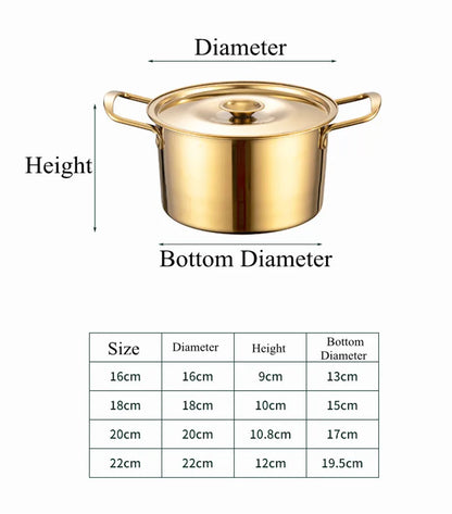 Gold Stainless Steel Stew Pots - Saucepan with Cover for Induction Cooker