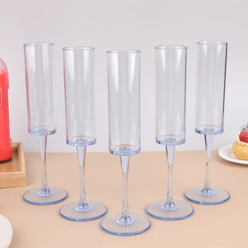 5Pcs 5oz/5.5oz Acrylic Champagne Goblet Glasses Cup Transparent Cocktail Glass Cups Anti-fall Goblet For Bar Pub Club Drinkware