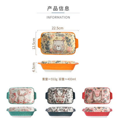 YWDL Ceramic Baking Dish Roasting Lasagna Pan Rectangular Dish Bakeware Pan With Handle Oven Kitchen Baking Tool baking tray