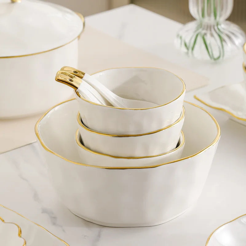 Gold Stroke Ceramic Plate Set - Creative Hammer Decorative Dinner Plates & Steak Dishes