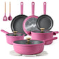 16-Piece Rose Pink Cookware Set - Non-Stick Pots and Pans for Induction