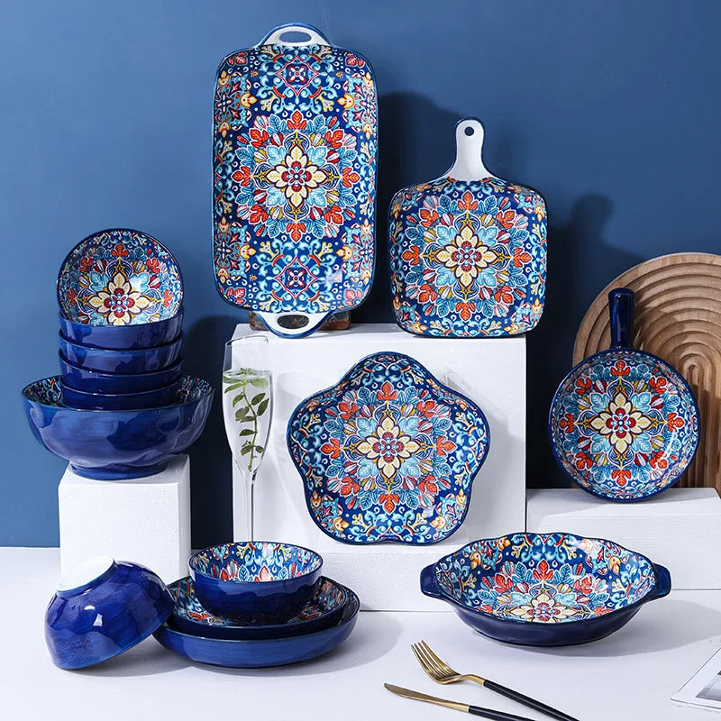Baroque Ceramic Bowl Set - Creative Rice Soup Noodle Bowl with Handle