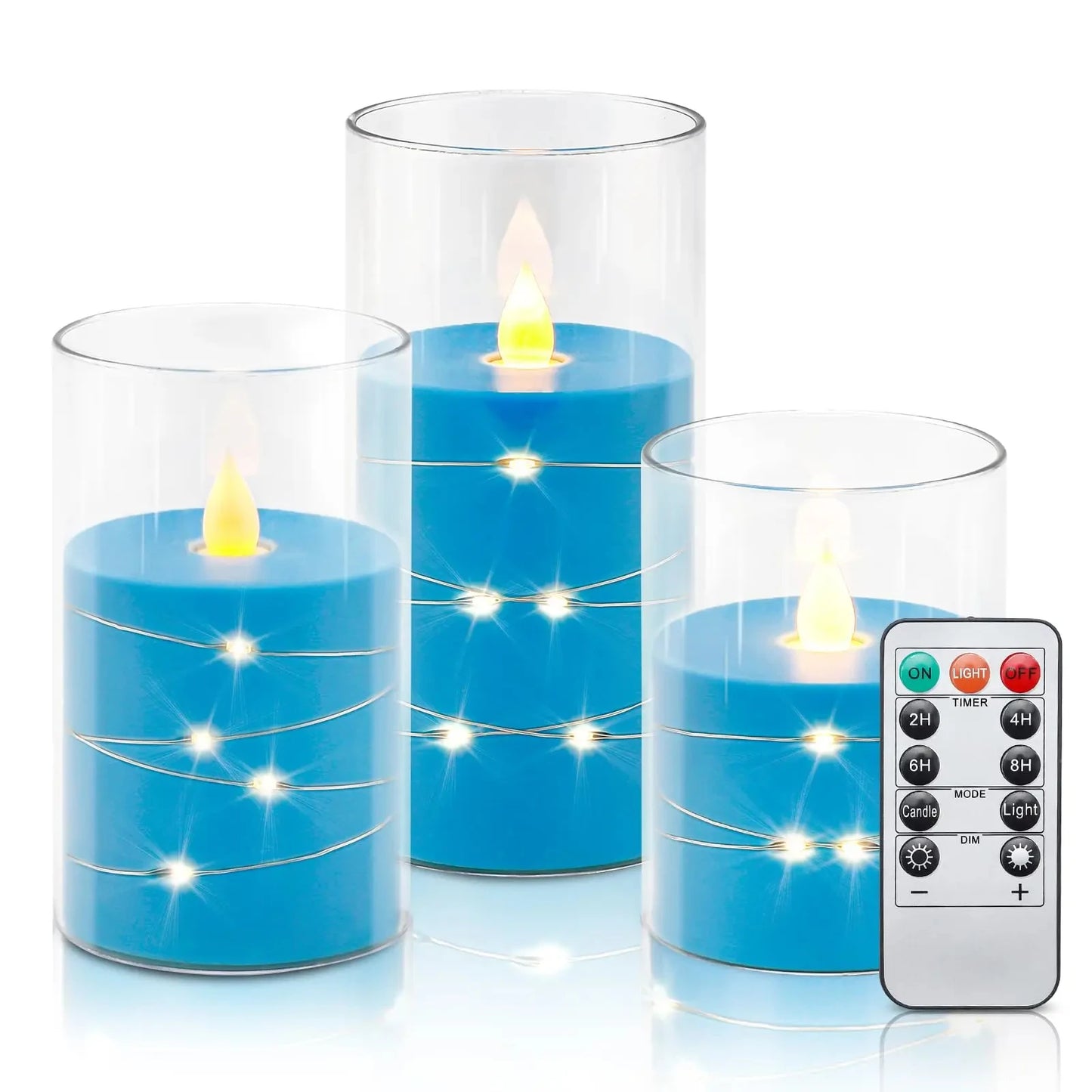 Flickering Flameless Candles 3D Wick Built-in Star String Light Acrylic Battery Operated LED Pillar Candles with Remote and Time