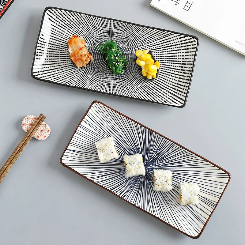 Crockery Party Dinner Dishes Tableware Set Japanese Sushi Plate Creative Underglaze Rectangular Dish Household Cold Plates 1 PC