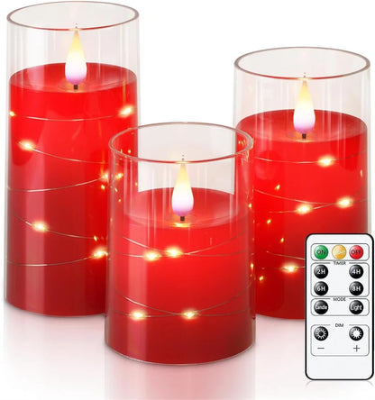 Flickering Flameless Candles 3D Wick Built-in Star String Light Acrylic Battery Operated LED Pillar Candles with Remote and Time