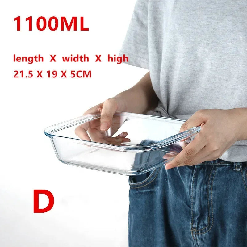 Large Capacity Toughened Glass Baking Dish Pan Oven Basics Plate Bakeware Non-Stick Kitchen Tool Cheese Rice Storage Tray