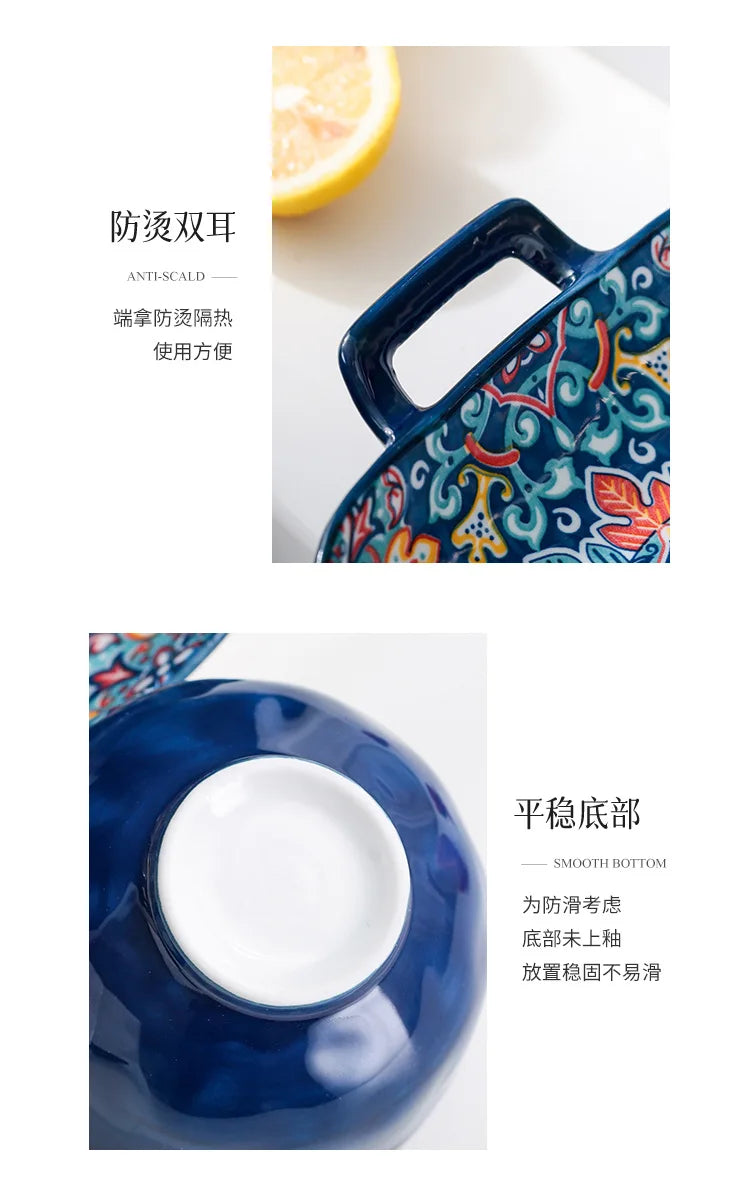 Baroque Ceramic Bowl Set - Creative Rice Soup Noodle Bowl with Handle