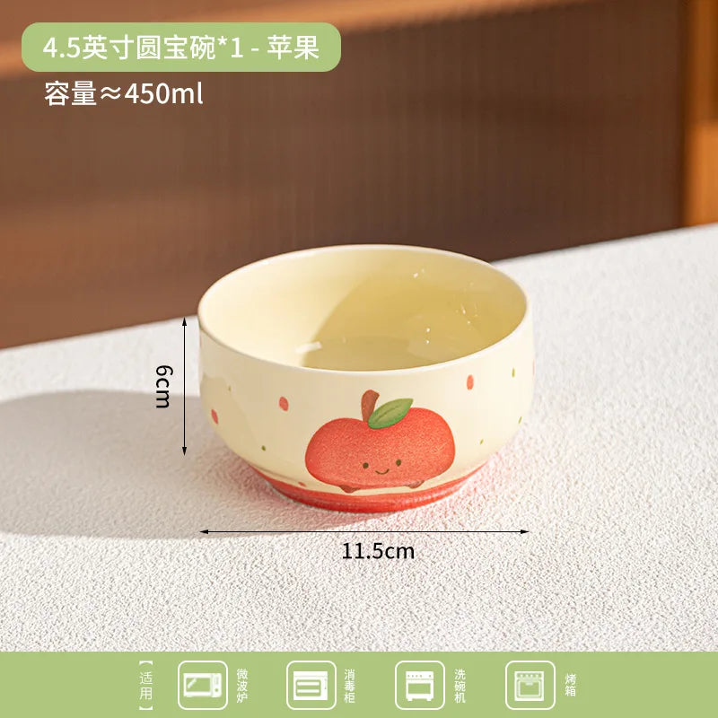 Japanese Style Cute Ceramic Bowl Cartoon Fruit Household Tableware Dessert&Cereal Noodles Rice Bowls Dining Decor Tableware