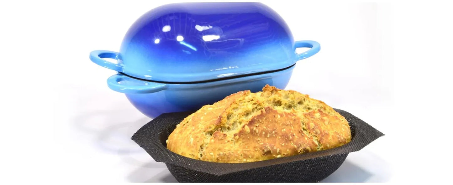 Enameled Cast Iron Dutch Oven - 9" Oval Loaf Pan for Sourdough Bread Baking