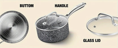 HLAFRG Nonstick Sauce Pan Set - 2Qt & 3Qt Natural Granite Pots with Lids
