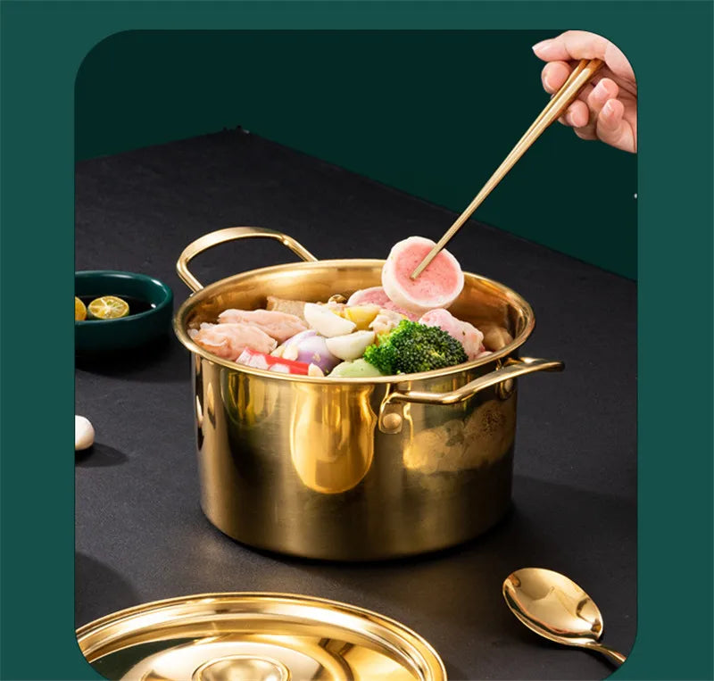 Gold Stainless Steel Stew Pots - Saucepan with Cover for Induction Cooker