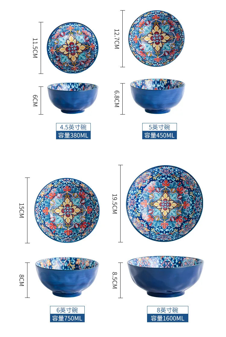 Baroque Ceramic Bowl Set - Creative Rice Soup Noodle Bowl with Handle