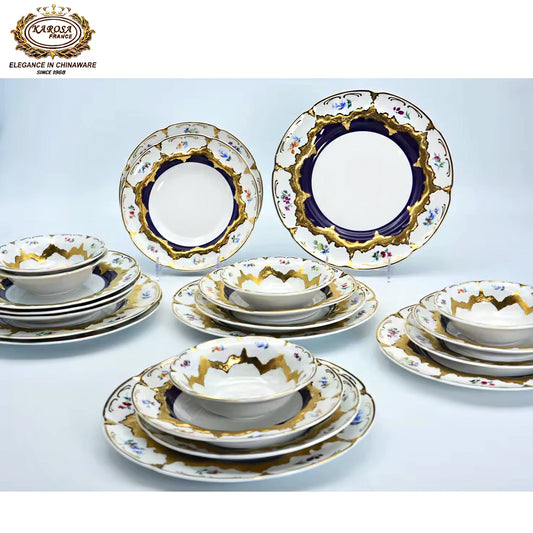 24pcs Germany 24K handmade gold top quality embossed gold decoration dinner dish plate set  bowl sets with gift packing