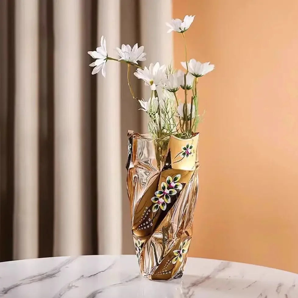 European Crystal Glass Vase Home Decoration, Gold-plated Enamel, European Decoration, Home Gift
