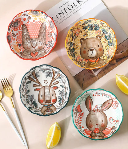 Forest Animals Ceramic Bakeware with Handle - Underglaze Baking Pan & Salad Bowl