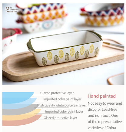 Ceramic Baking Dish Roasting Lasagna Pan  Rectangular Dish Bakeware Pan With Handle Oven Kitchen Baking Tool