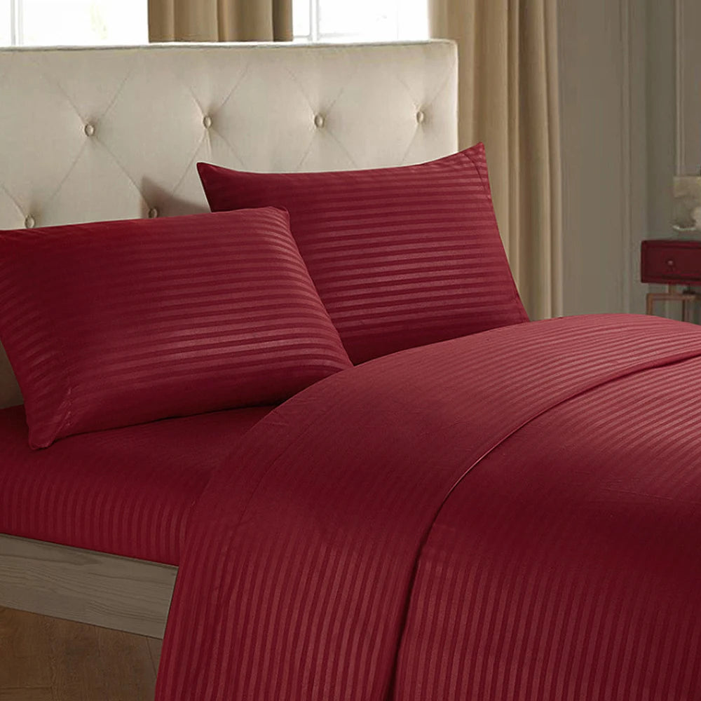 Battilo Bed Sheets 4 Pieces Set Luxury Fitted Flat Sheet with Pillowcases Solid Stripe Bedding Set For Twin Full Queen King Size