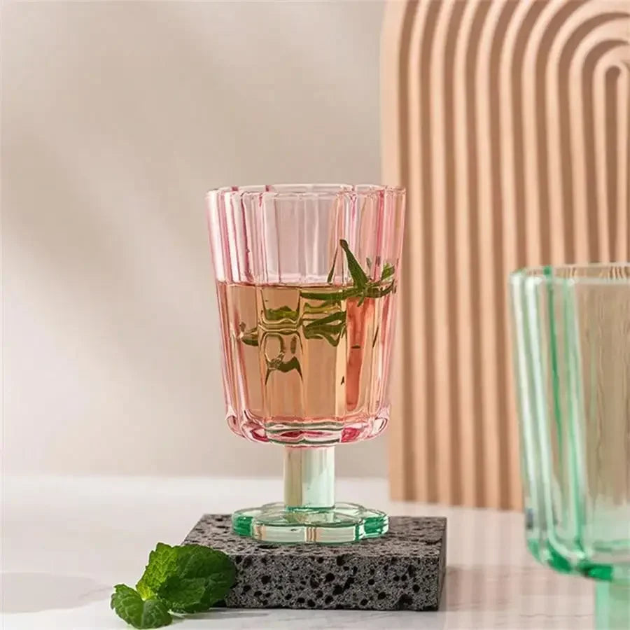 220ml Glass Colorful Flower Shaped Vase Plant Flower Arrangement Ornament Wine Glass Tea Drinking Glass Bar Drinkware Glass Cup