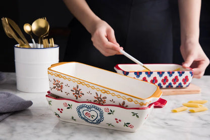 Ceramic Baking Dish Roasting Lasagna Pan  Rectangular Dish Bakeware Pan With Handle Oven Kitchen Baking Tool