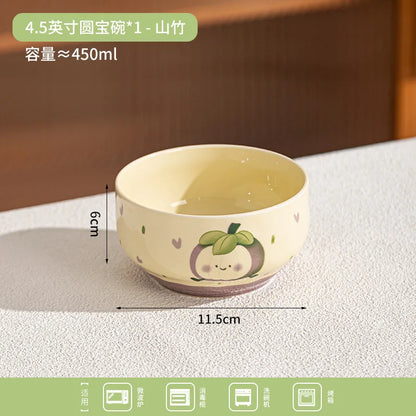 Japanese Style Cute Ceramic Bowl Cartoon Fruit Household Tableware Dessert&Cereal Noodles Rice Bowls Dining Decor Tableware