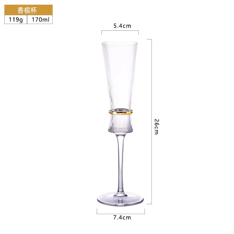 Gold Creative Vertical Gold Waist Line Goblet Champagne Glass Cocktail Glass Vertical Water Bottle Set Party Wedding Barware
